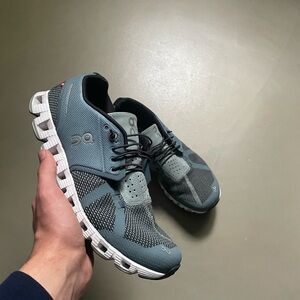 On Running Cloud Sneakers in Teal and White, women’s size 11. Good condition.